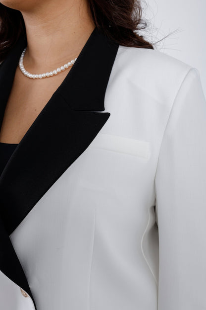 Wholesale Women’s Contrast Notch Lapel Tailored Suit Set Wide Leg Pants - Elitline - Elitlineglobal