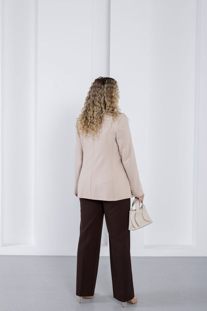 Wholesale Women’s Contrast Notch Lapel Tailored Suit Set Wide Leg Pants - Elitline - Elitlineglobal