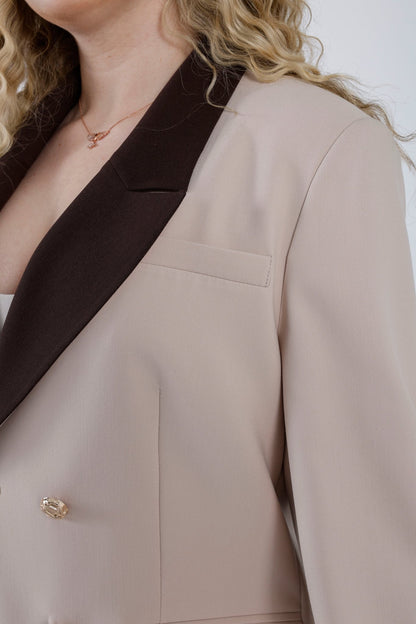 Wholesale Women’s Contrast Notch Lapel Tailored Suit Set Wide Leg Pants - Elitline - Elitlineglobal