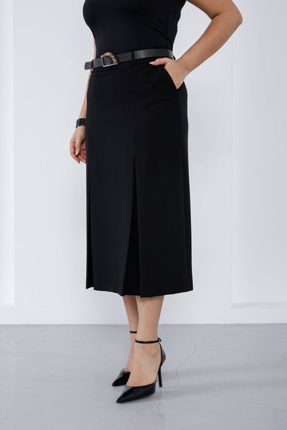 Premium A-line wholesale midi skirt for professional women's wear - Elitline Black Color Front View 4