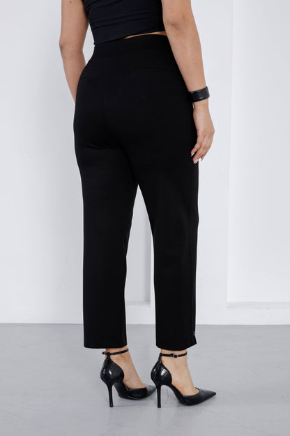 Elitline Wholesale Women’s High - Rise Ponte Pants Crystal Embellished Waist & Slit Hem Detail - Elitlineglobal