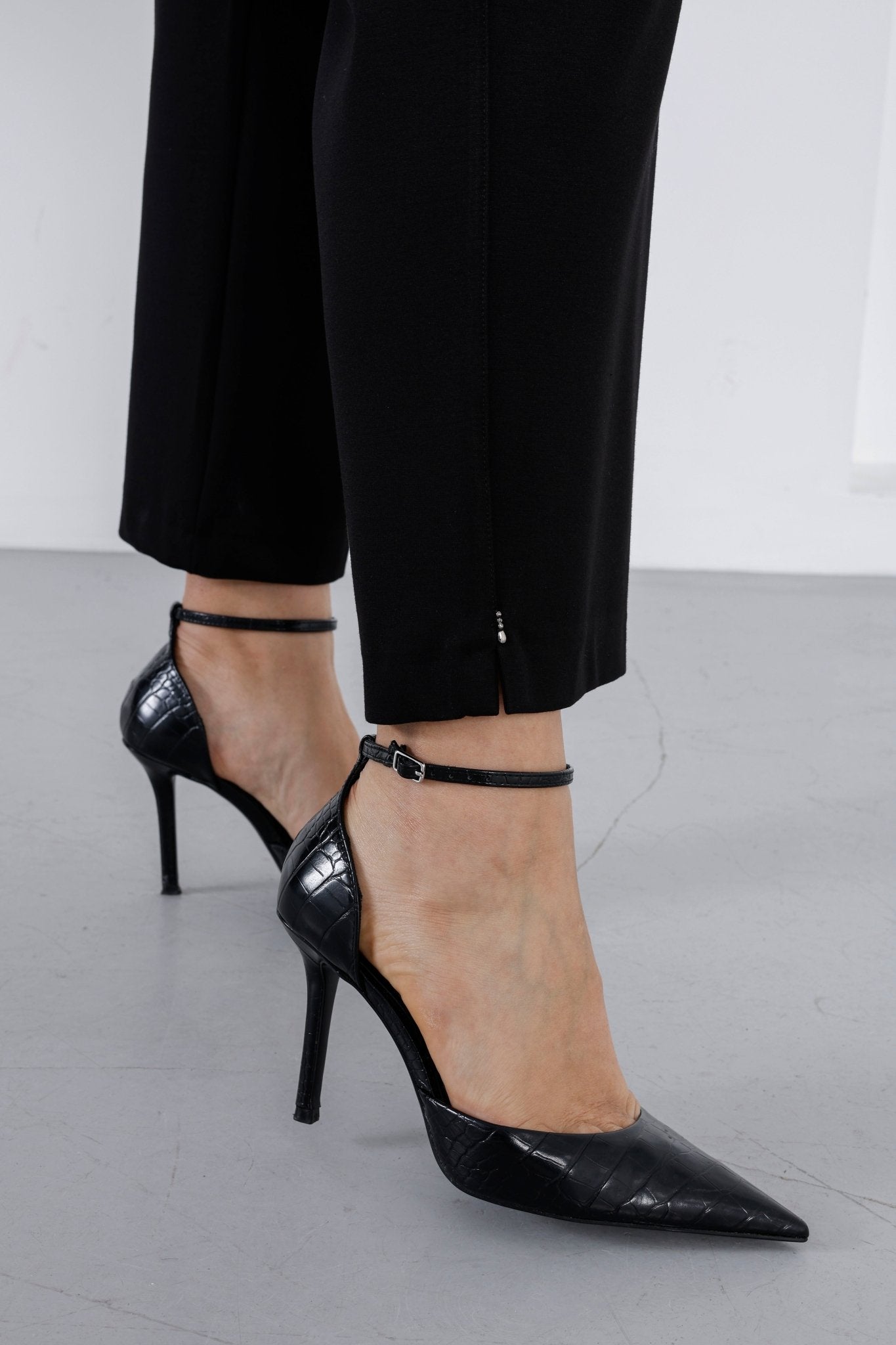 Elitline Wholesale Women’s High - Rise Ponte Pants Crystal Embellished Waist & Slit Hem Detail - Elitlineglobal