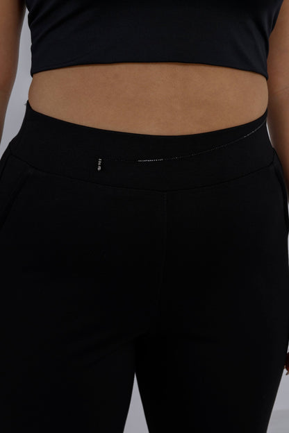 Elitline Wholesale Women’s High - Rise Ponte Pants Crystal Embellished Waist & Slit Hem Detail - Elitlineglobal