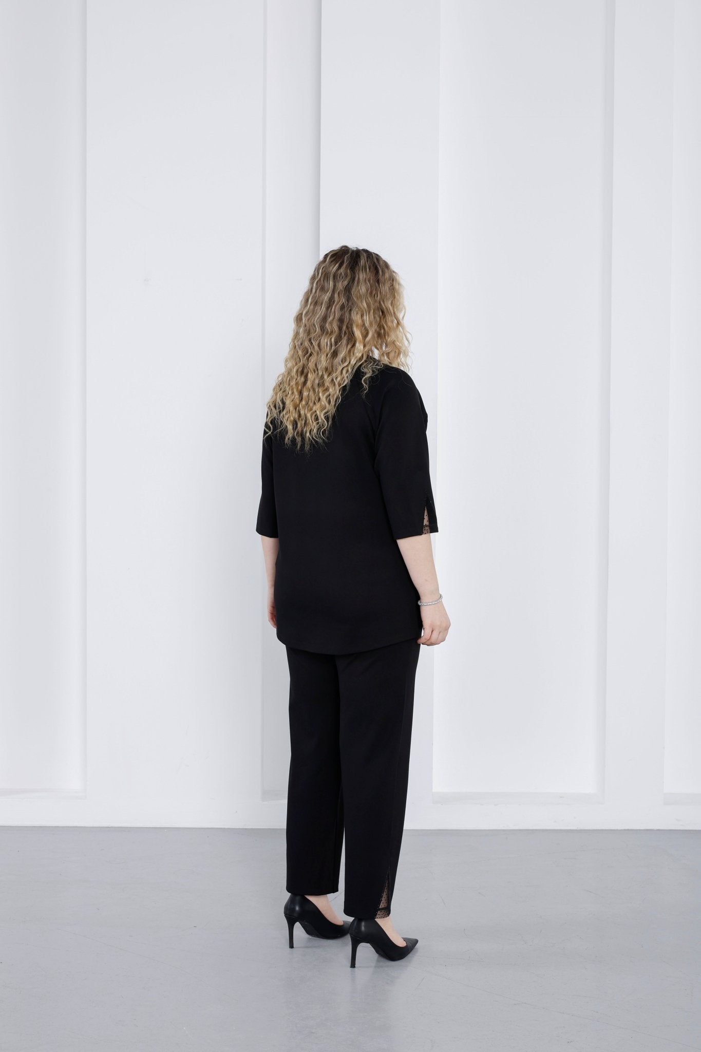 Wholesale Women’s Ponte Set Lace and Rhinestone Crystal Embellished V - Neck Top Pants - Elitline - Elitlineglobal