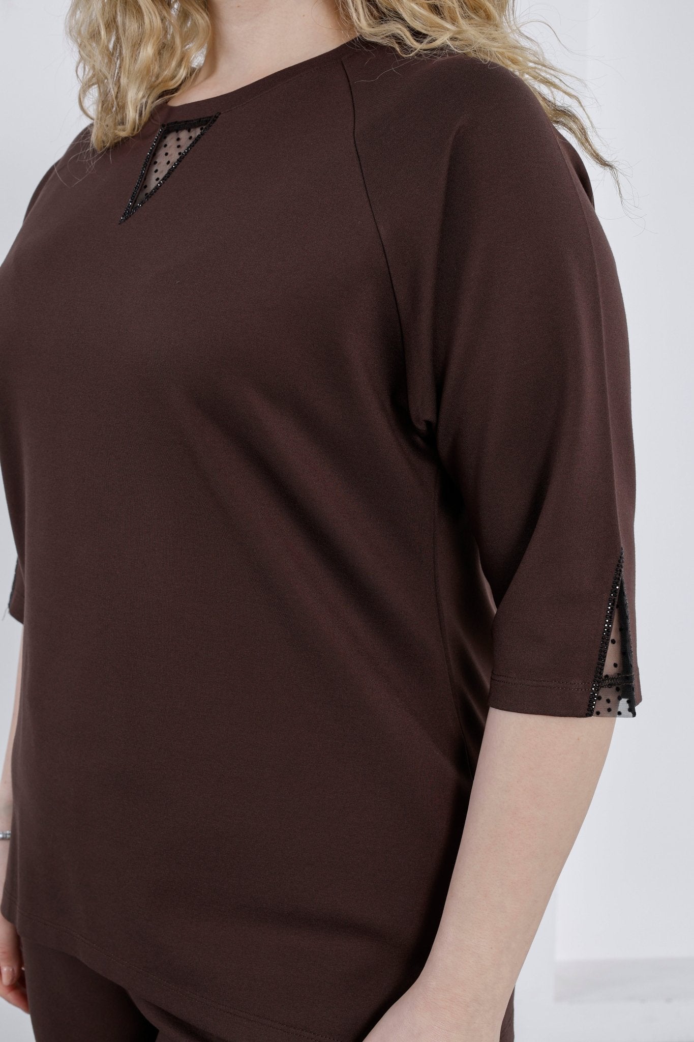 Wholesale Women’s Ponte Set Lace and Rhinestone Crystal Embellished V - Neck Top Pants - Elitline - Elitlineglobal