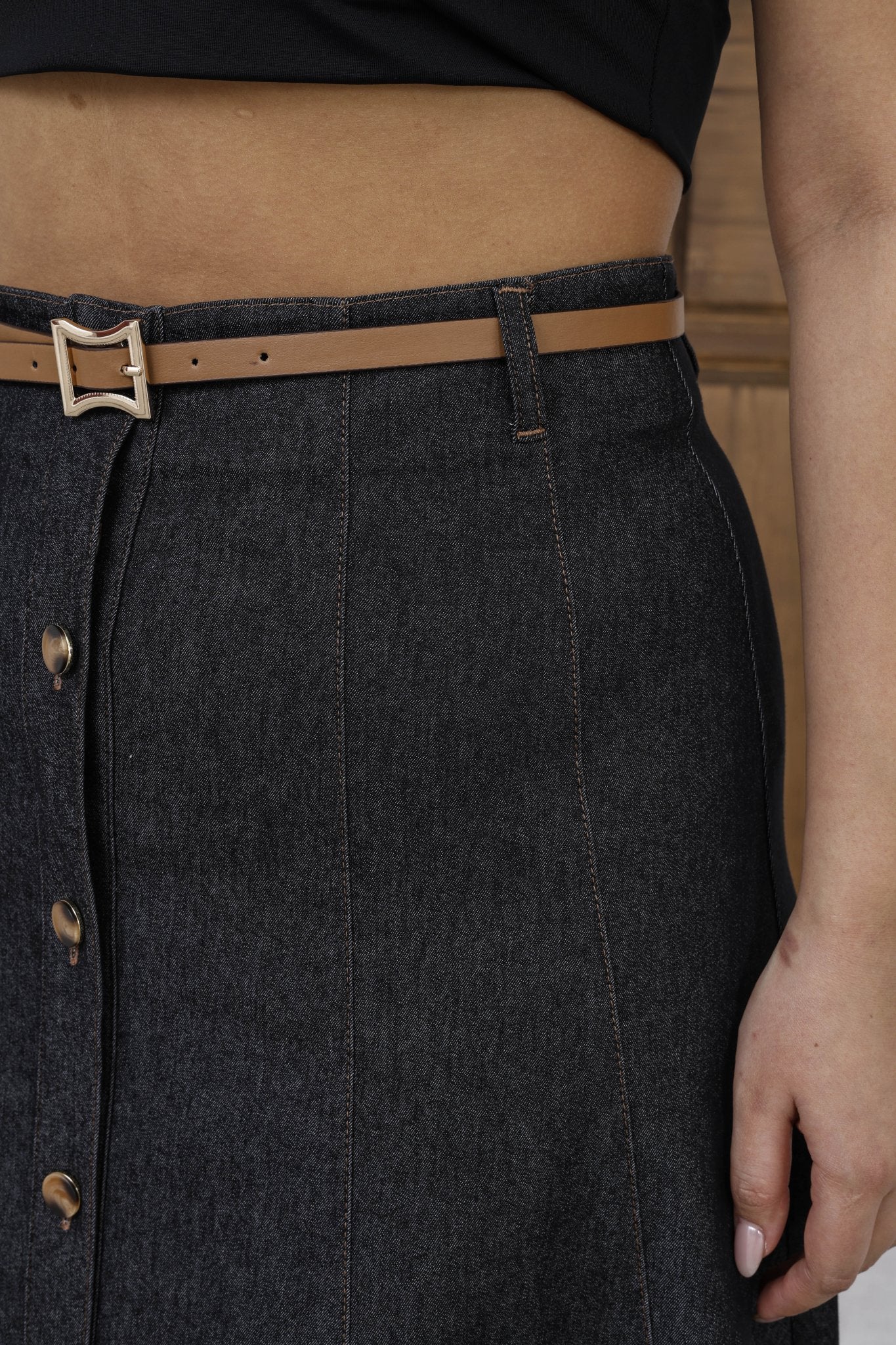 Wholesale Women's A - Line Button - Front Midi Skirt with Belt - Elitline - Elitlineglobal