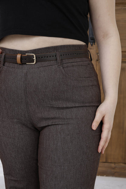 Wholesale Women's High Rise Wide Leg Pants Cotton Blend Trousers with Slim Faux Leather Belt - Elitline