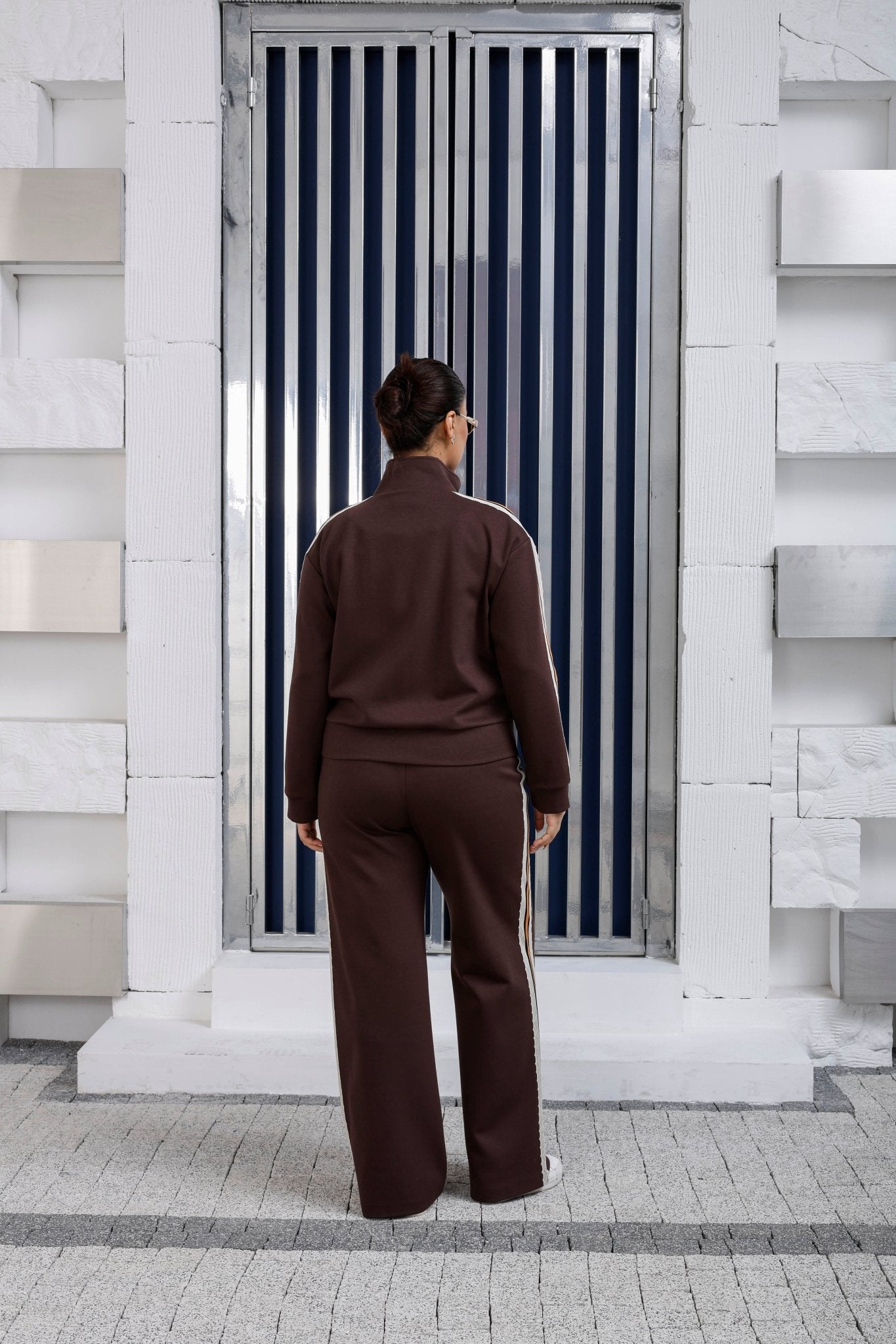 Floral lace side stripe detail on luxury wholesale joggers - Elitline back view