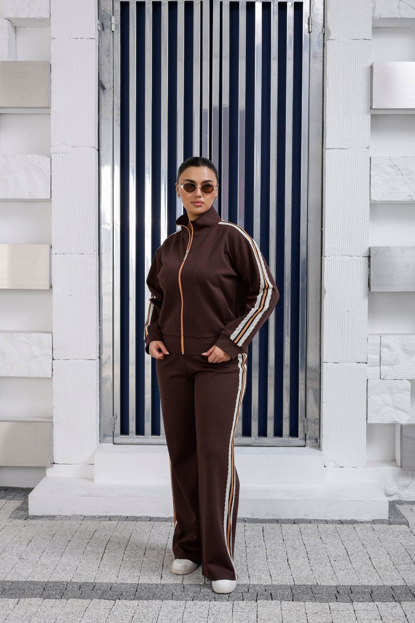 Wholesale Women's Floral Lace Striped Cotton Tracksuit Set - Elitline - Elitlineglobal