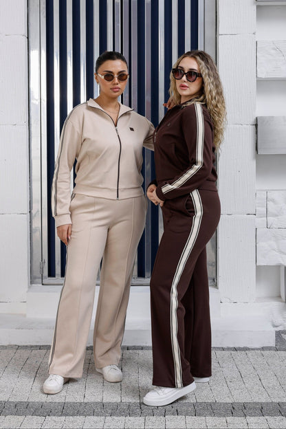 Wholesale Women's Luxury Cotton Tracksuit Set Rhinestone Striped - Elitline - Elitlineglobal