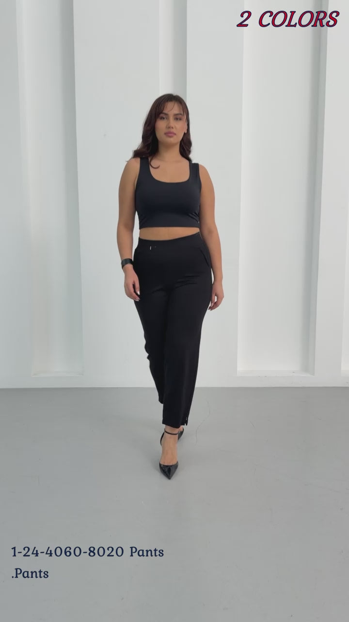 Wholesale luxury women's high-rise ponte pants with crystal waist detail Video