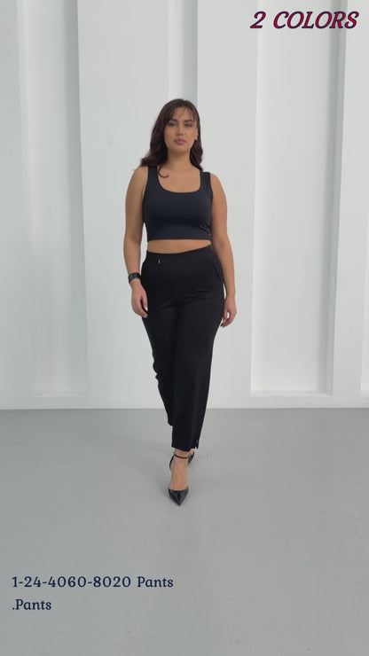 Wholesale luxury women's high-rise ponte pants with crystal waist detail Video