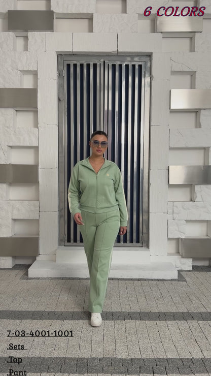 Wholesale Women's Luxury Cotton Tracksuit Set  Rhinestone Striped Elitline Video