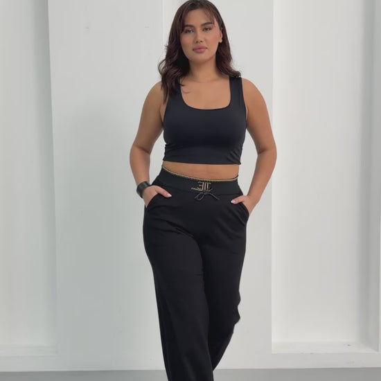 Wholesale Women's Premium Ponte Stretch Pants - Gold Embroidered - Elitline Video