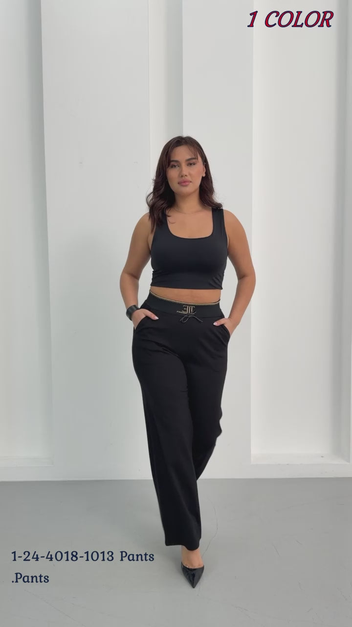 Wholesale Women's Premium Ponte Stretch Pants - Gold Embroidered - Elitline Video