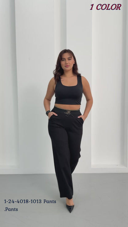 Wholesale Women's Premium Ponte Stretch Pants - Gold Embroidered - Elitline Video