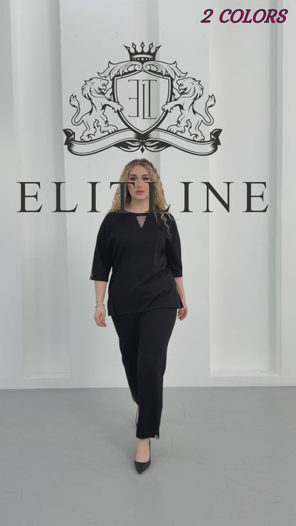 Wholesale women's luxury ponte set with lace and rhinestone details - Elitline Video 2 colors