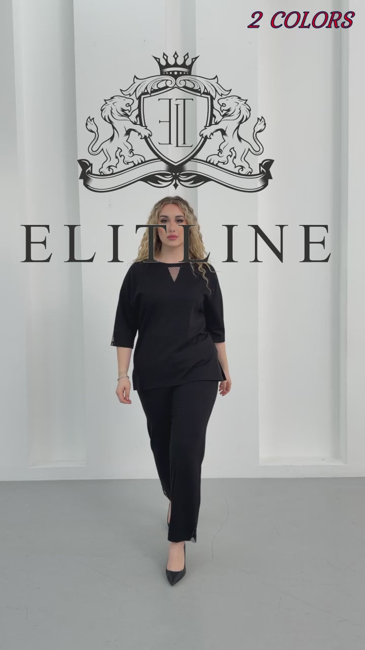 Wholesale women's luxury ponte set with lace and rhinestone details - Elitline Video 2 colors